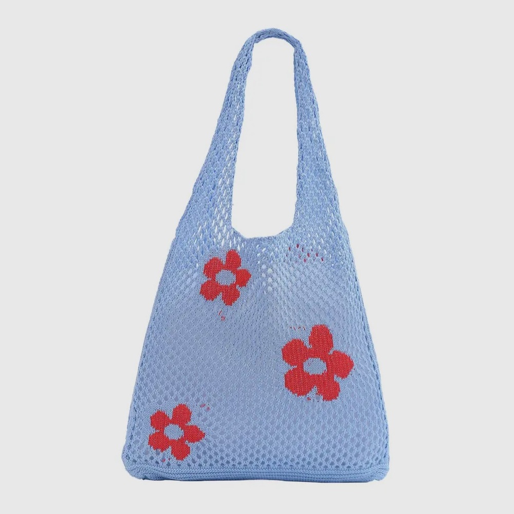 Crotchet knit flower hobo tote bag